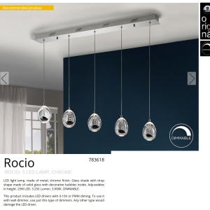 LUSTRA LED dimabila cu 5 pendule Rocio, crom SV-783618 47414 universul-luminii.ro