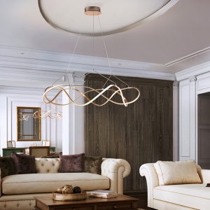 Lustra LED dimabila cu telecomanda design XL ultra-modern Molly auriu roze 110cm 98774 universul-luminii.ro