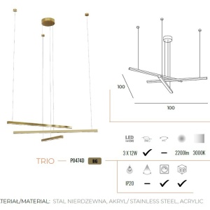Lustra LED dimabila design modern TRIO 3 auriu periat 117194 universul-luminii.ro
