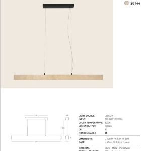 Lustra LED din travertin suspendata LITHO 120cm - Img 6