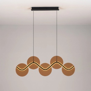 Lustra LED metal negru cu sticla champagne, HALLEY
