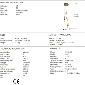 Lustra LED suspendata design modern Twist auriu - Img 8