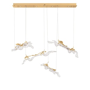 Lustra liniara cu pendule LED otel auriu si sticla transparenta AVESA - Img 3