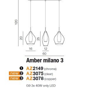 Lustra moderna AMBER MILANO 3 cupru ZZ AZ3078 80254 universul-luminii.ro