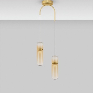 Lustra moderna cu 2 pendule LED, Metal, Auriu, Sticla, Amber, Norma 245484 universul-luminii.ro