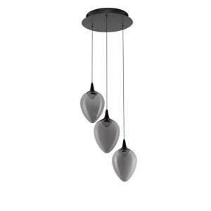 Lustra moderna cu 3 pendule LED, Metal, Sticla, Fumuriu, Nali