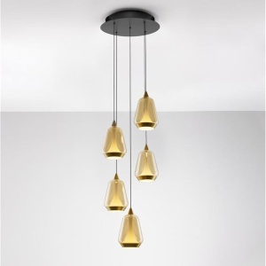 Lustra moderna cu 5 pendule LED, Metal, Sticla, Champaign, ALISH 168434 universul-luminii.ro