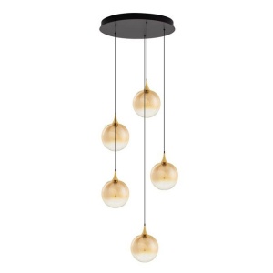 Lustra moderna cu 5 pendule LED, Metal, Sticla, Champaign, ORENDA