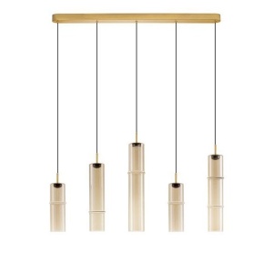 Lustra moderna cu 5 pendule LED, Metal, Sticla, Cognac, SANO