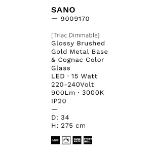 Lustra moderna cu 5 pendule LED, Metal, Sticla, Cognac, SANO 168624 universul-luminii.ro