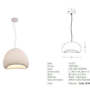 Lustra/Pendul design modern decorativ FIBERGLASS 30cm 153364 universul-luminii.ro