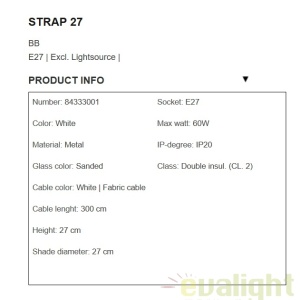 Lustra / Pendul design nordic Strap 27 alb 84333001 DFTP - Img 8