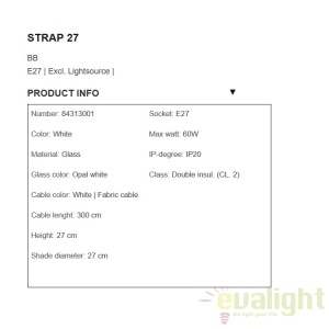 Lustra / Pendul design nordic Strap 27 alb opal 84313001 DFTP 179704 universul-luminii.ro