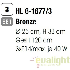 Lustra / Pendul design rustic Bruno HL 6-1677/3 bronze OR 61314 universul-luminii.ro