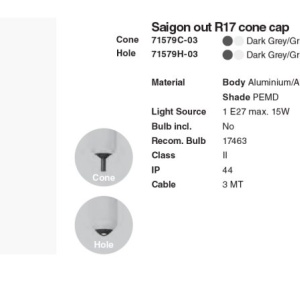 Lustra/Pendul iluminat exterior decorativ SAIGON cone cap R17 gri/alb 217624 universul-luminii.ro