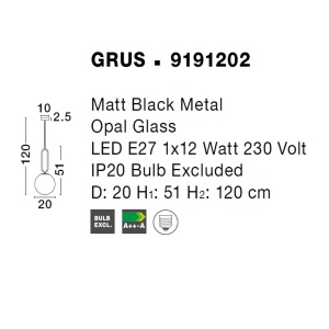 Lustra, Pendul modern Grus Matt Black 20cm 75434 universul-luminii.ro