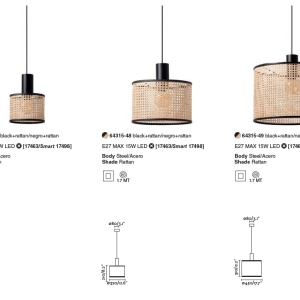 Lustra pendul moderna design natural MAMBO simple 45cm negru/ratan 64315-49 90734 universul-luminii.ro