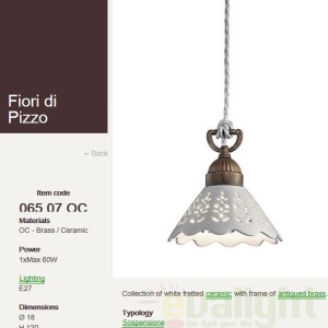 Lustra, Pendul rustic fabricat manual diametru 18cm Fiori di Pizzo 065.07.OC - Img 2