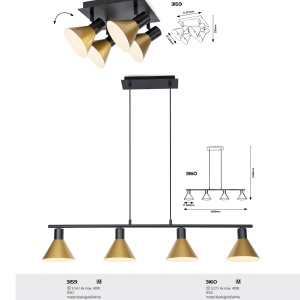Lustra suspendata 4L design modern Alvaro negru, auriu - Img 4