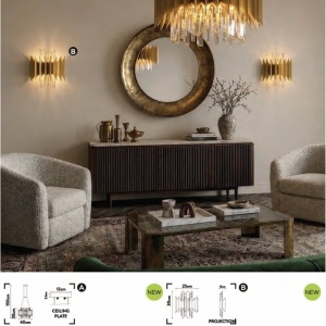 Lustra suspendata diametru 40cm, Belle 8Lt, metal auriu si cristale - Img 5
