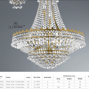 Lustra XXL cristal casa scarii design LUX Versailles 13L 9112-82GO SRT 48734 universul-luminii.ro