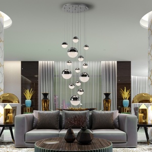 Lustra XXL LED dimabila cu telecomanda design modern Sphere 14L crom 88574 universul-luminii.ro
