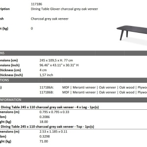 Masa design LUX Glover Charcoal grey, 245x109cm - Img 3