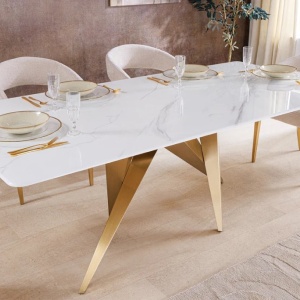 Masa design modern, Metal, Auriu, Ceramica, Alb, ART LIVING 200cm, A-46202 VC - Img 10