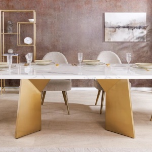 Masa design modern, Metal, Auriu, Marmura, Alb, EXTRAVAGANCIA 200cm, A-45929 VC - Img 9