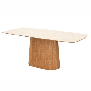 Masa dining Ceramica travertin, Furnir stejar, UNIQUE 200cm - Img 2