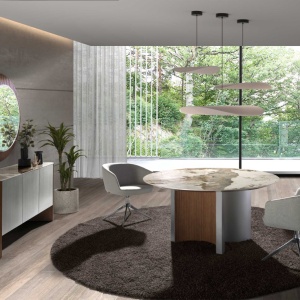 Masa dining deosebita design LUX Walnut-Marble 150cm - Img 7