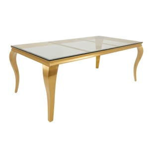 Masa dining, Lemn de Tec, Sticla, Otel Auriu, MODERN BAROCK BARRACUDA 200cm - Img 2