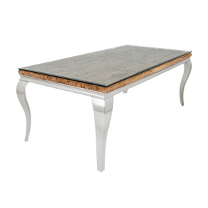 Masa dining, Lemn de Tec, Sticla, Otel Crom, MODERN BAROCK BARRACUDA 200cm