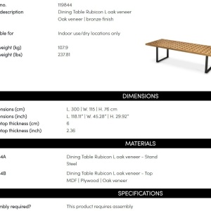 Masa dining LUX furnir de stejar Rubicon L, 300x115cm - Img 8
