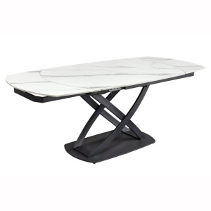 Masa extensibila cu design prin rotire Inception 130-190cm alb marmorat