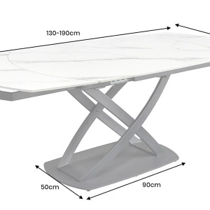 Masa extensibila cu design prin rotire Inception 130-190cm alb marmorat - Img 9