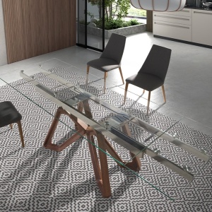 Masa extensibila deosebita design LUX Walnut-Glass 160-240x90cm - Img 5