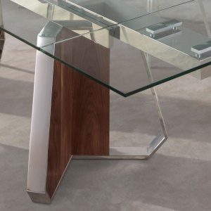 Masa extensibila design LUX Sticla, Furnir de Nuc, Otel 1159 - Img 2