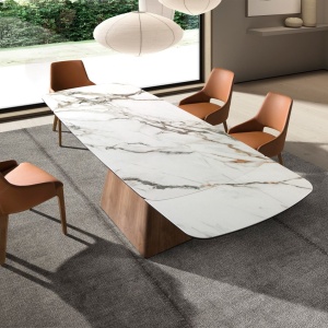 Masa extensibila design LUX Walnut-Porcelain marble, 180-260x100cm - Img 3