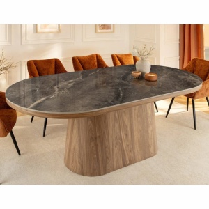 Masa ovala, Ceramica Gri, Furnir Nuc, UNIQUE 200cm A-46380 VC