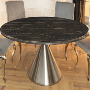 Masa Rotunda, Metal, Argintiu, Marmura Optic, ELEGANCIA 130cm, A-45899 VC - Img 5
