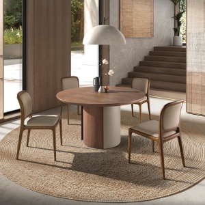 Masa rotunda moderna cu blat din furnir natural de nuc Walnut 1163 - Img 5