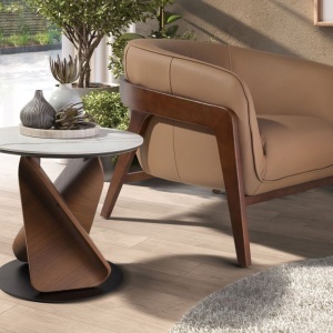 Masuta auxiliara rotunda Porcelain Marble Walnut - Img 2