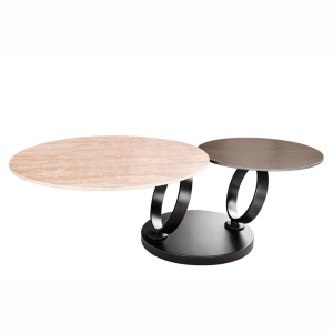 Masuta de cafea moderna cu doua blaturi rotative din ceramica DANCING RINGS 80-135cm