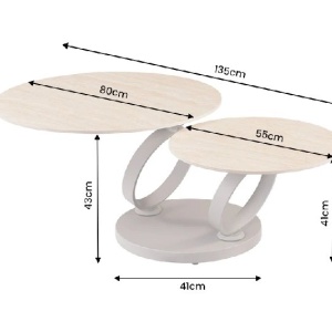 Masuta de cafea moderna cu doua blaturi rotative din ceramica DANCING RINGS 80-135cm - Img 4
