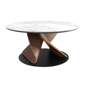 Masuta de cafea rotunda Porcelain Marble Walnut - Img 6
