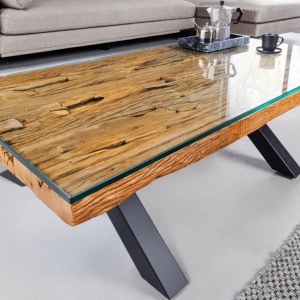 Masuta design high-tech din metal si lemn masiv, Barracuda 110cm - Img 5