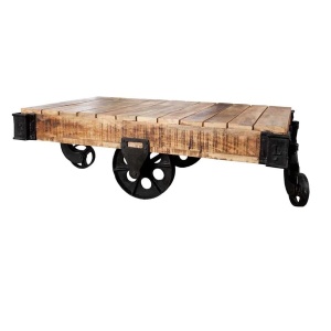 Masuta industrial style din lemn cu roti din metal Railway A-36788 VC