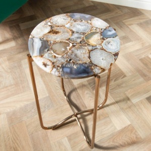 Masuta laterala Noble I 35cm agat albastru/ auriu - Img 3