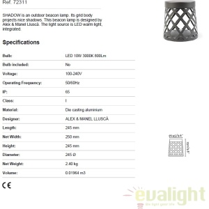 Mini stalp LED de exterior design modern ambiental IP65 SHADOW 25cm 183324 universul-luminii.ro